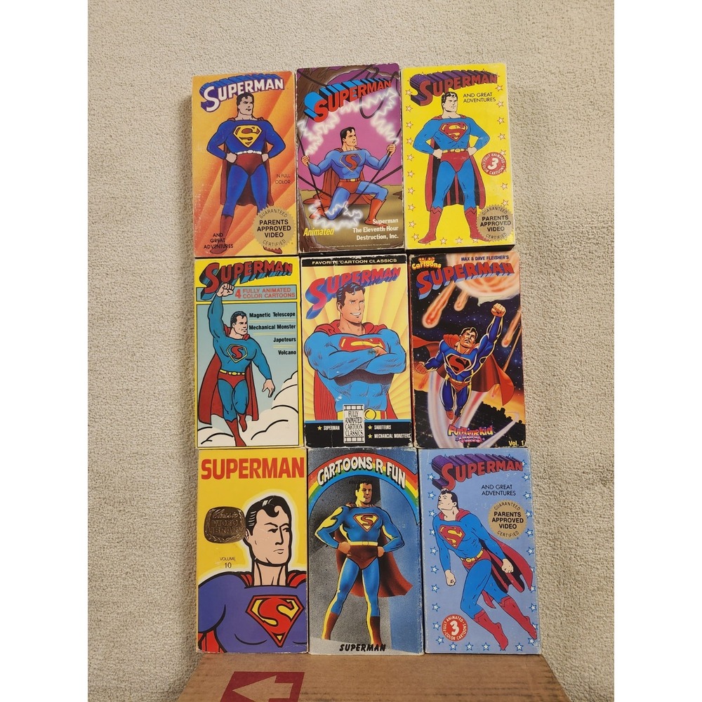 VHS Superman Cartoons Silver Screen Video VHS Collectible Rare Set of 9